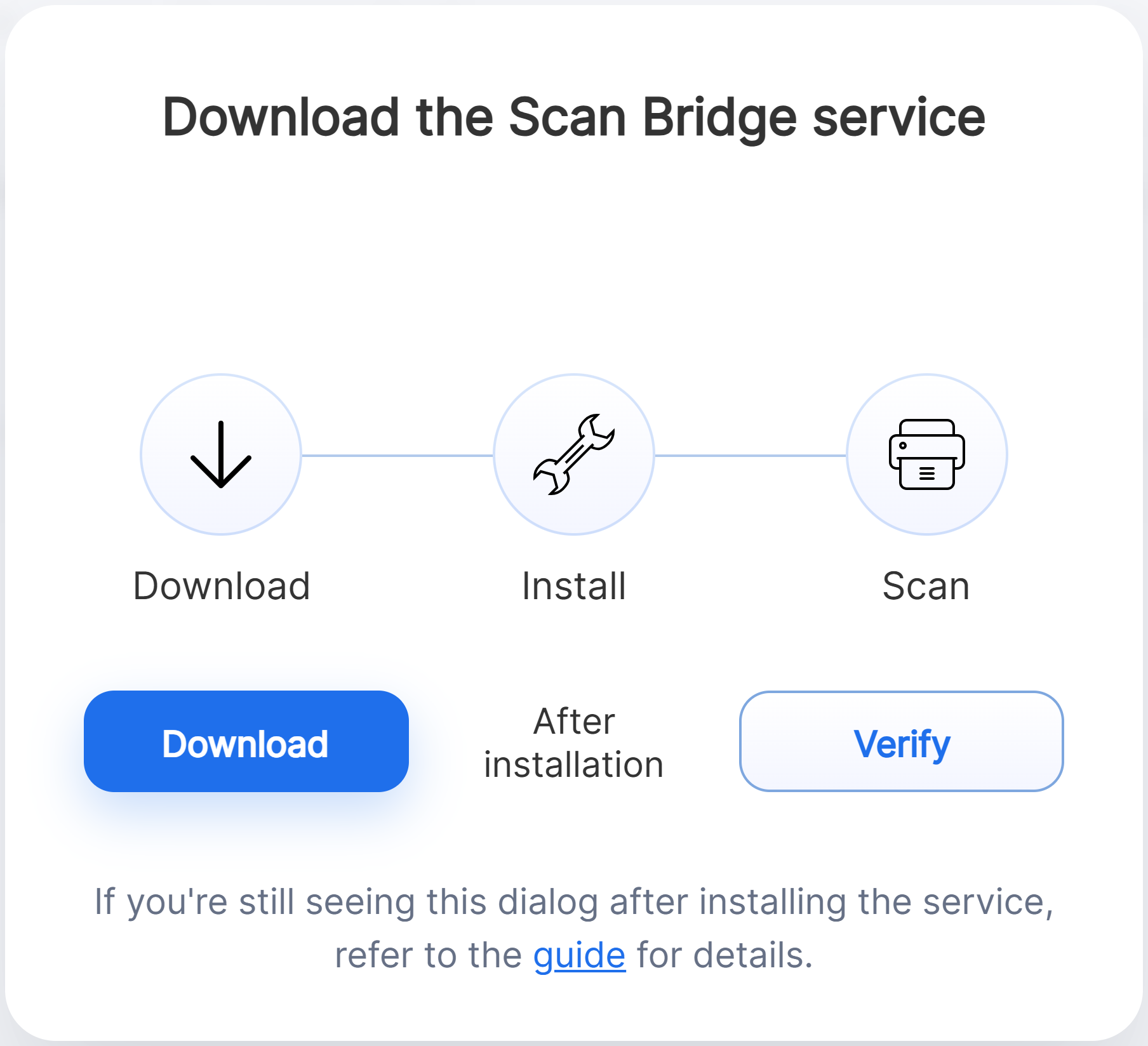 The install dialog the widget shows when the service is missing